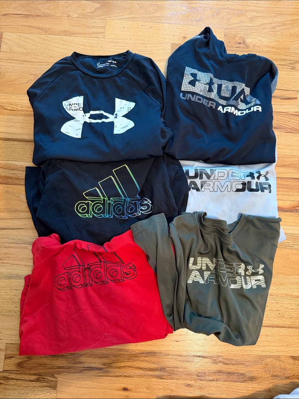 Assorted Kids Long Sleeve Tees - Under Armour & Adidas - Black, Red, Olive